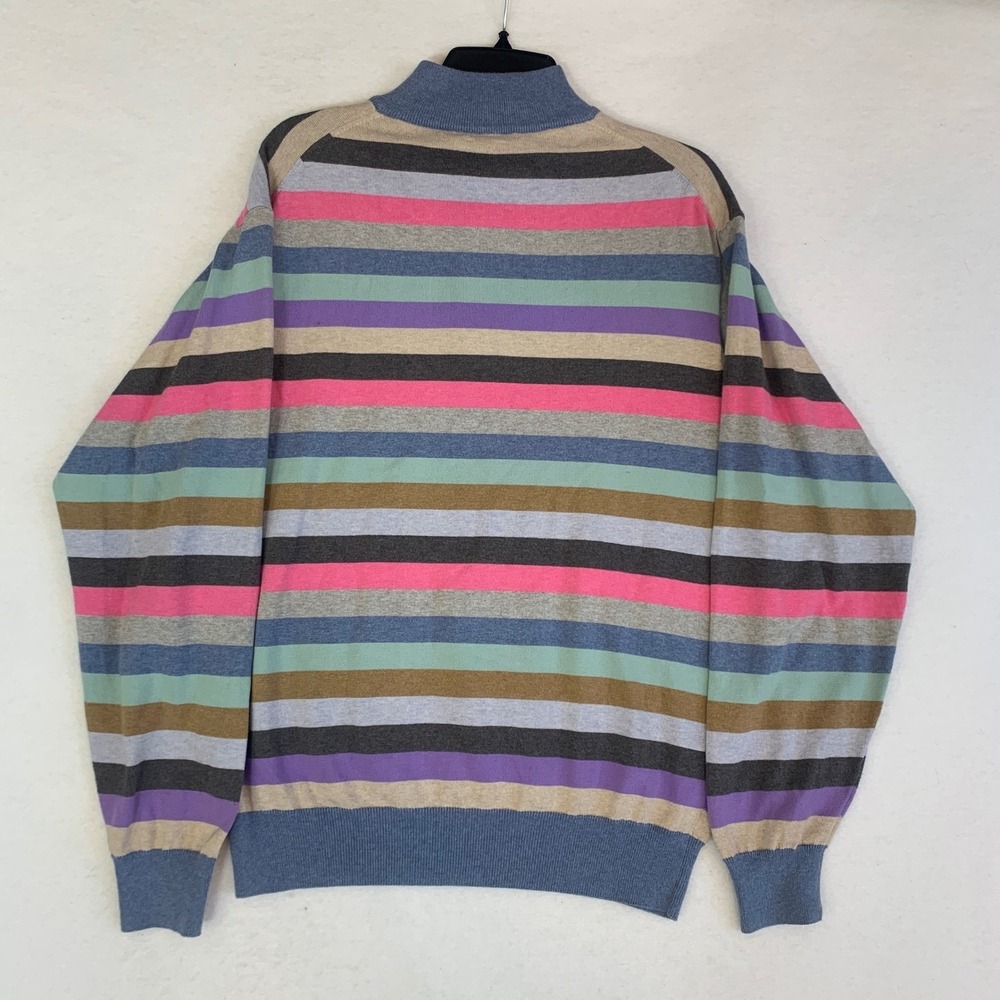 Peter Millar Sweater Mens M Multicolor Stripe Cotton 1/4 Zip Golf Pullover Italy - Picture 3 of 9